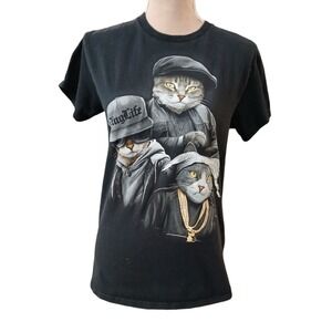 DOM Hug Life Graphic Tee Black Short Sleeve Crew Neck Cotton Blend Women's S